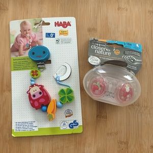 Haba Pacifier Chain Wooden Clip & 2 Back to Nature